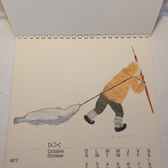 Eskimo Lithograph Calendar 1977 Arctic Quebec Canada Inuit Art vtg 12pics ExCond - Picture 8 of 14